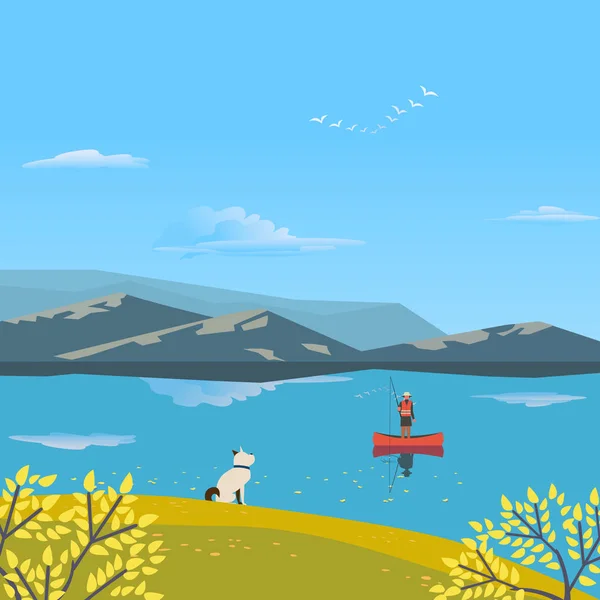 Otoño lago paisaje — Vector de stock