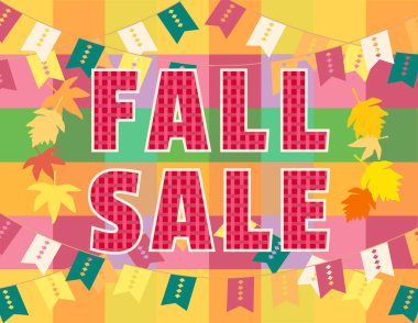 Şablon tasarım poster sonbahar Satılık. Sonbahar yaprak renkli el ilanı. Sonbahar sezonu özel Fuar davet arka plan. Tasarım fikri mevsimlik indirimli promosyon olay afiş öğeler için. Vektör çizim