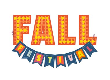 Güz Festivali. Elle çizilmiş tipografik öğe. Fantezi mektupları, bayraklar, sonbahar yaprakları. Beyaz arka plan üzerinde izole metin. Sonbahar Sonbahar Festivali davet. Adil hoş geldiniz flyer şablonu. Vektör çizim