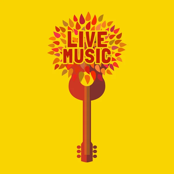 Modèle Pour Affiche Musicale Emblème Logo Silhouette Guitare Acoustique Style — Image vectorielle