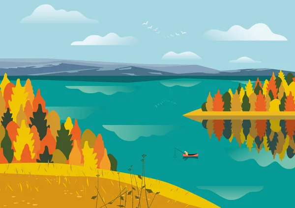 Pemandangan danau musim gugur - Stok Vektor