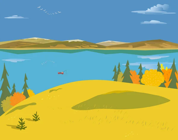 Herfst landschap van lake — Stockvector