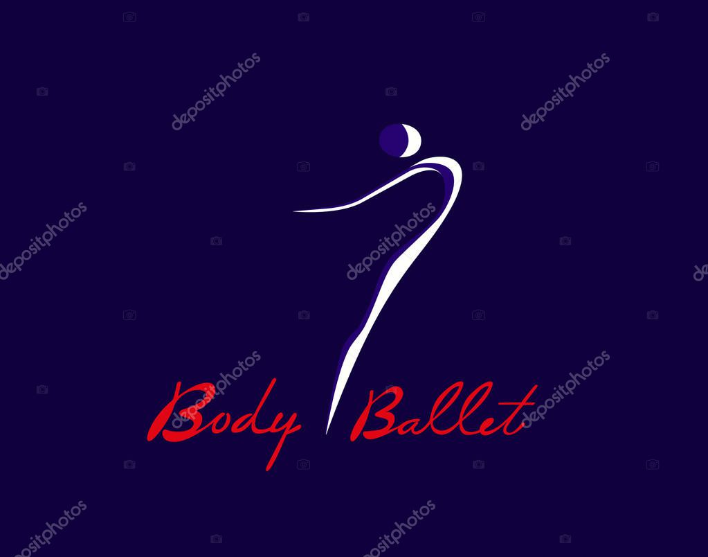 Dance icon concept. Ballet Body studio design template. People character logo. Fitness class banner background with sign symbol of abstract stylized ballerina in dancing pose. Vector illustration