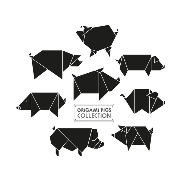 Colección de cerdos de origami — Vector de stock