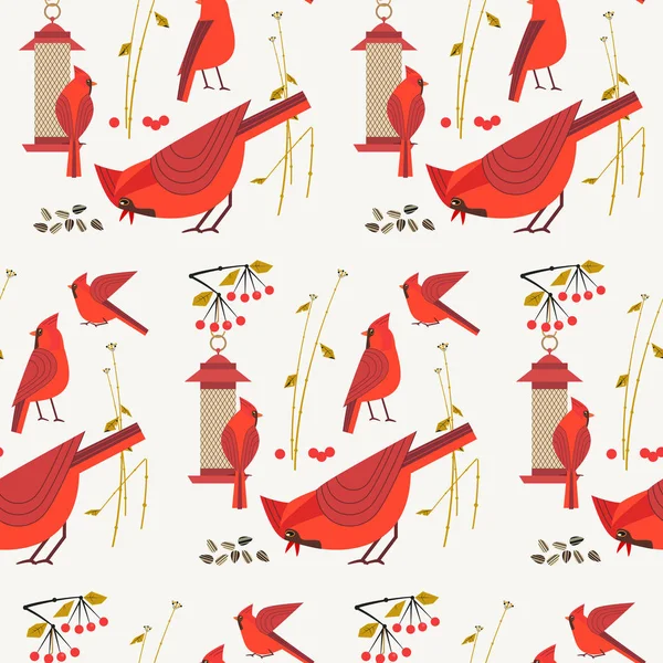 Καρδινάλιος κόκκινο πουλιά μοτίβο — Διανυσματικό Αρχείο