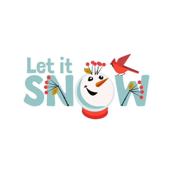 Ευχές Διακοπών Χιονίσει Ωραία Γράμματα Κινούμενα Σχέδια Παιχνιδιάρικο Χιονάνθρωπο Χιονόμπαλα — Διανυσματικό Αρχείο