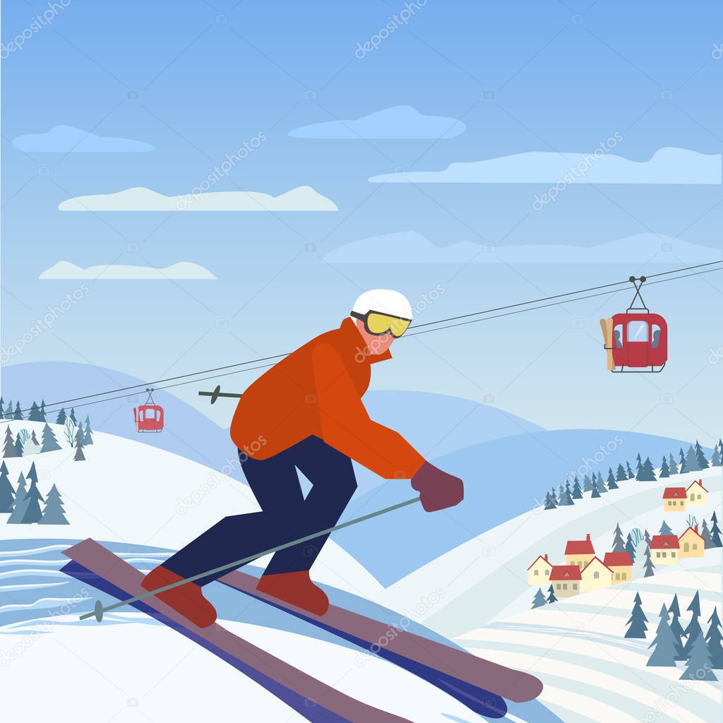 Skiing in mountains