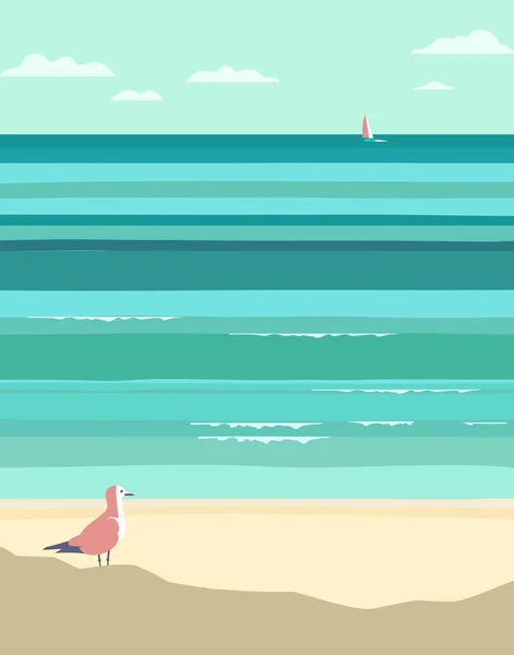 Paisaje Costero Verano Estilo Arte Pop Vintage Navegación Fondo Oceánico — Vector de stock