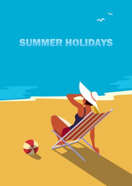 Yaz deniz manzarası. Mavi okyanus manzaralı poster. Freehand pop sanatının retro tarzını çizdi. Tatil sezonu deniz seyahati. Deniz eğlencesi, rahatla. Vektör turist gezisi reklamı geçmişi