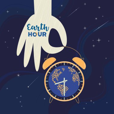 Dünya saat gün sosyal poster el ile çizilmiş karikatür