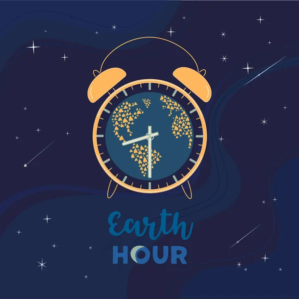 Earth hour den sociální plakát s rukou kreslené karikatury — Stockový vektor