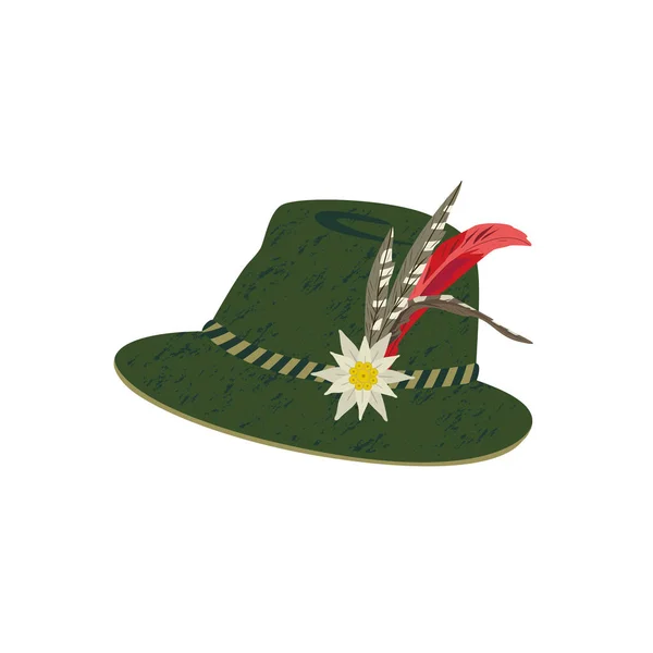 Sombrero de fieltro Fedora con Edelweiss y Pluma — Archivo Imágenes Vectoriales