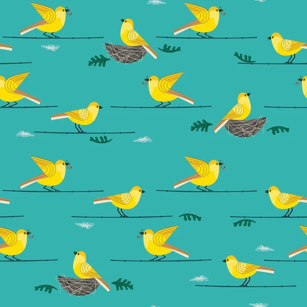 Hand drawn birds seamless pattern