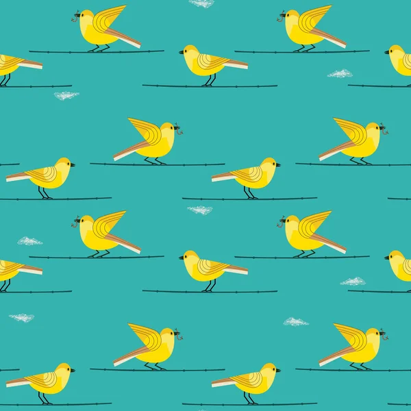 Hand dras fåglar sömlösa mönster — Stock vektor