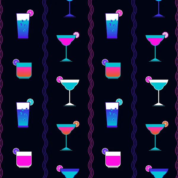 Cócteles de alcohol patrón plano sin costuras — Vector de stock