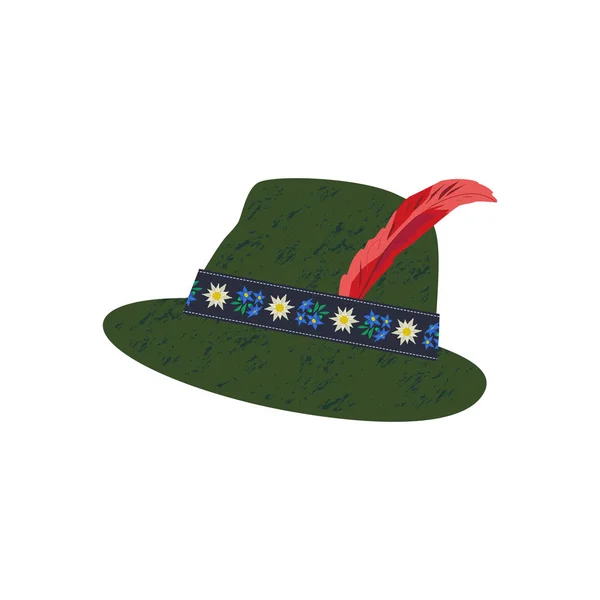 Sombrero de fieltro Fedora con Edelweiss en cinta y pluma — Archivo Imágenes Vectoriales