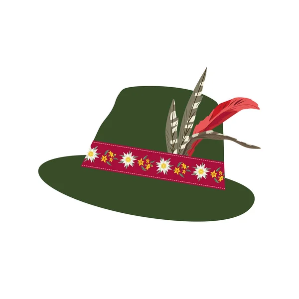 Sombrero de fieltro Fedora con Edelweiss en cinta y pluma — Archivo Imágenes Vectoriales