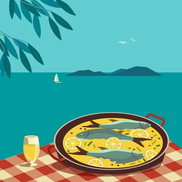 Επίπεδη Χειροποίητη διανυσματική πιάτα θαλασσινών — Διανυσματικό Αρχείο