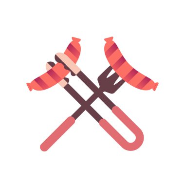 Barbekü ızgara domuz sosis düz el çizilmiş vektör renk simgesi