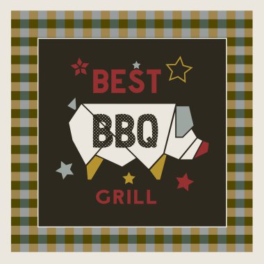 En iyi Barbekü ızgara retro tarzı el çizilmiş karikatür afiş