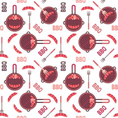 Düz el çizilmiş barbekü simgeleri dikişsiz desen
