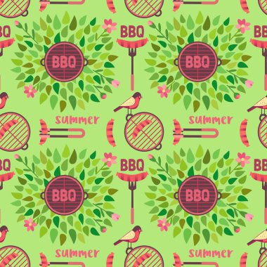 Düz el çizilmiş barbekü simgeleri dikişsiz desen