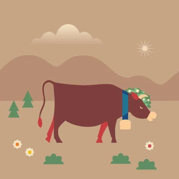 Mignon vache plat dessin à la main vectoriel couleur caractère — Image vectorielle