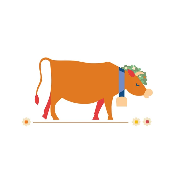 可爱奶牛扁平手绘矢量色字符 — 图库矢量图片