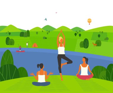 Doğa üzerinde kızlar eğitim yoga
