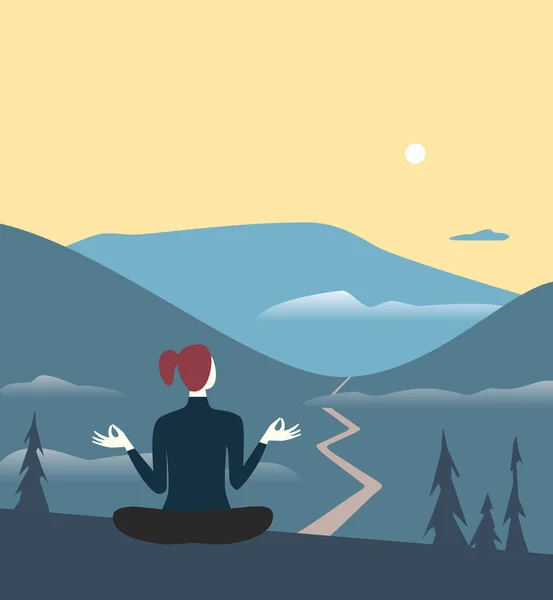 Femme se détendre dans les hautes montagnes plat vecteur de couleur — Image vectorielle