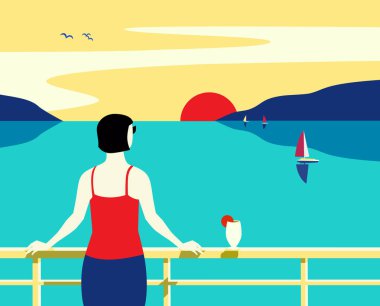 Deniz yolcu gemisi turist gezisi el çizilmiş düz poster