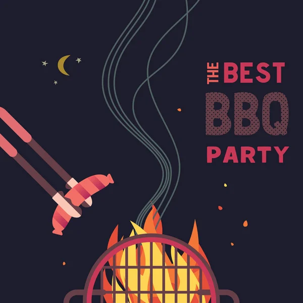 Churrasqueira grill noite festa cor plana ícone —  Vetores de Stock
