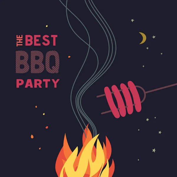 Grillsütő esti party lapos színes ikon — Stock Vector