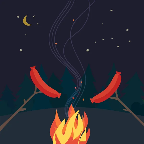 Camping noche picnic partido icono de color plano — Vector de stock