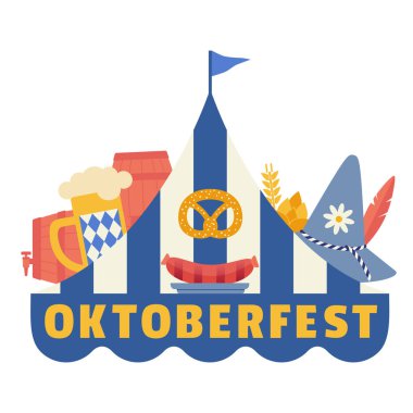 El çizilmiş Oktoberfest düz renk vektör simgesi