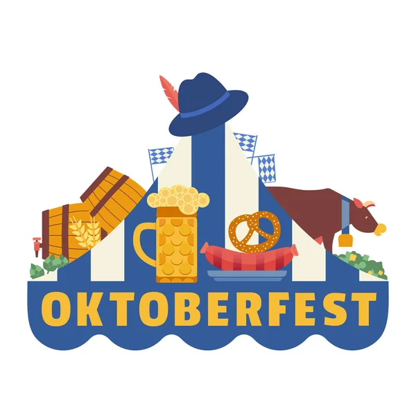 Hand drawn Oktoberfest flat color vector icon — Stock Vector