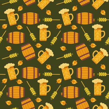 Beer Fest el çizilmiş düz renk vektör dikişsiz desen