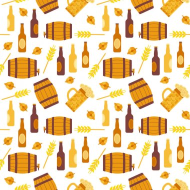 Beer Fest el çizilmiş düz renk vektör dikişsiz desen