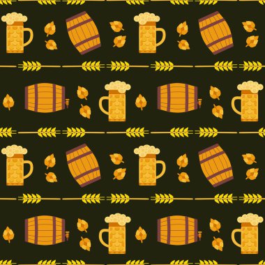Beer Fest el çizilmiş düz renk vektör dikişsiz desen