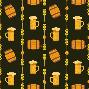 Beer Fest el çizilmiş düz renk vektör dikişsiz desen