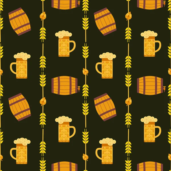 Beer Fest el çizilmiş düz renk vektör dikişsiz desen