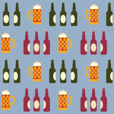 Beer Fest el çizilmiş düz renk vektör dikişsiz desen