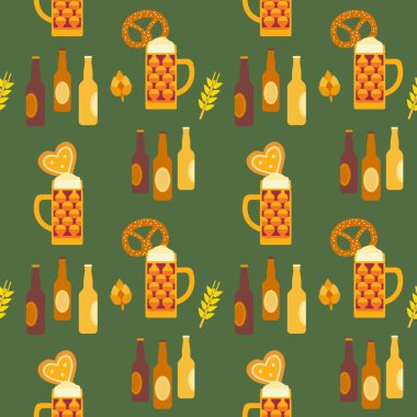 Oktoberfest el çizilmiş simge düz renk vektör dikişsiz desen