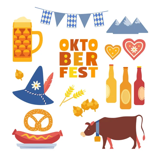 Set di icone vettoriali a colori piatti Oktoberfest disegnati a mano — Vettoriale Stock