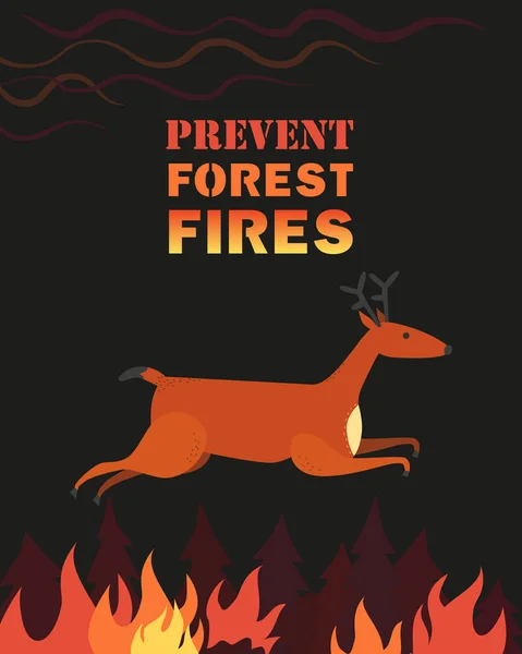 Αποτρέψτε τις δασικές πυρκαγιές επίπεδη έγχρωμη ιδέα διανυσματική αφίσα — Διανυσματικό Αρχείο