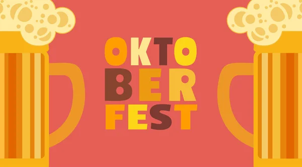 Oktoberfest tazas de cerveza y letras vector de color plano — Archivo Imágenes Vectoriales