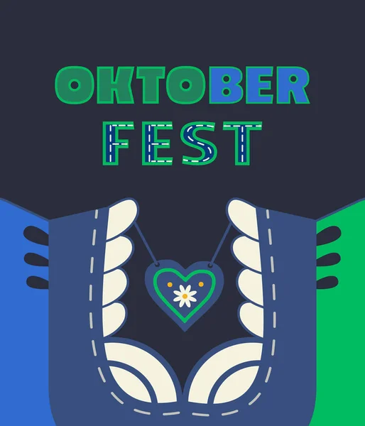 Oktoberfest dirndl con scritta semplice poster vettoriale a colori piatti — Vettoriale Stock