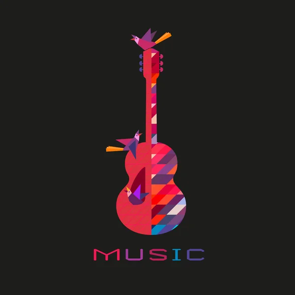 Guitare acoustique dessinée à la main icône vectorielle de musique colorée plate — Image vectorielle
