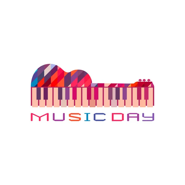 Guitare et piano dessinés à la main plat coloré icône vectorielle de la musique — Image vectorielle