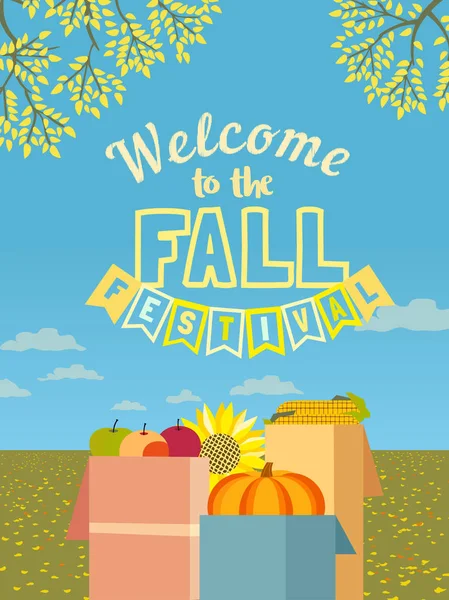 Dibujado a mano Festival de otoño plana vector de color cartel — Archivo Imágenes Vectoriales